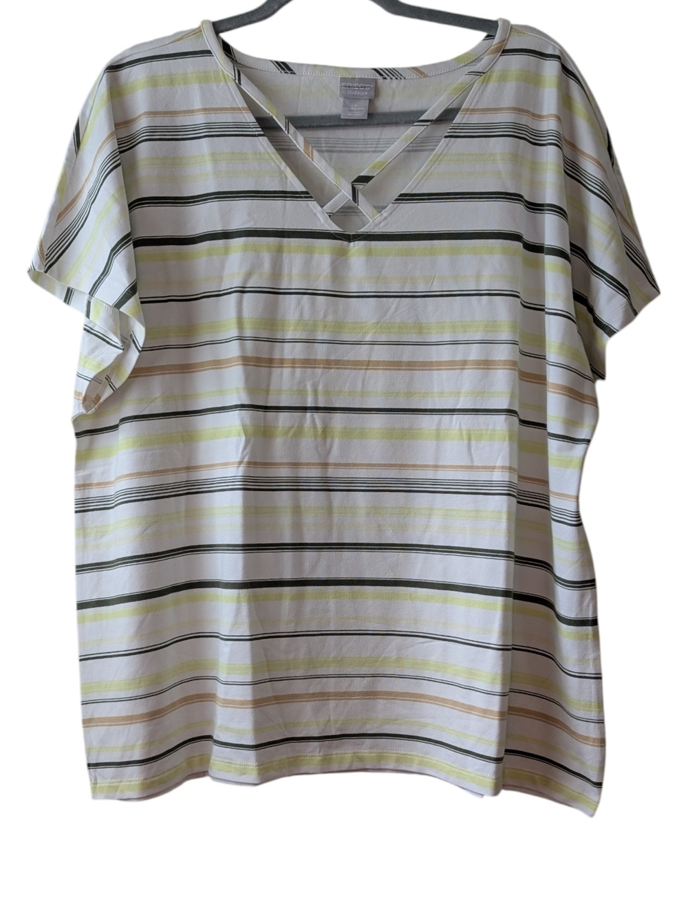 ZENERGY BY CHICOS WOMEN'S MULTICOLOR STRIPES SHORT-SLEEVE V-NECK TEE  SIZE 20/22